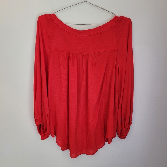 Maeve by Anthropologie | Red 3/4 Sleeve V-Neck Bosewell Blouse - Picture 3 of 5